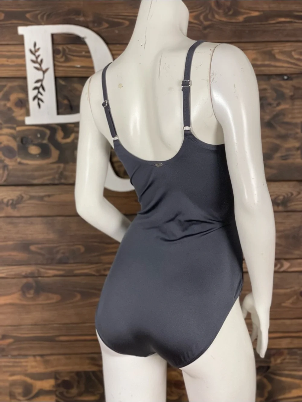 Calvin Klein | Metallic‎ Grey Ruched Pleated One-Piece Swimsuit Scoop Neckline